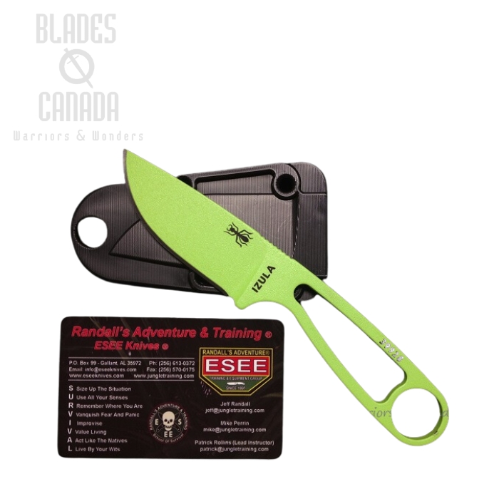 (image for) ESEE Izula Fixed Blade Knife, 1095 Carbon Venom Green, Molded Sheath, IZULA-VG